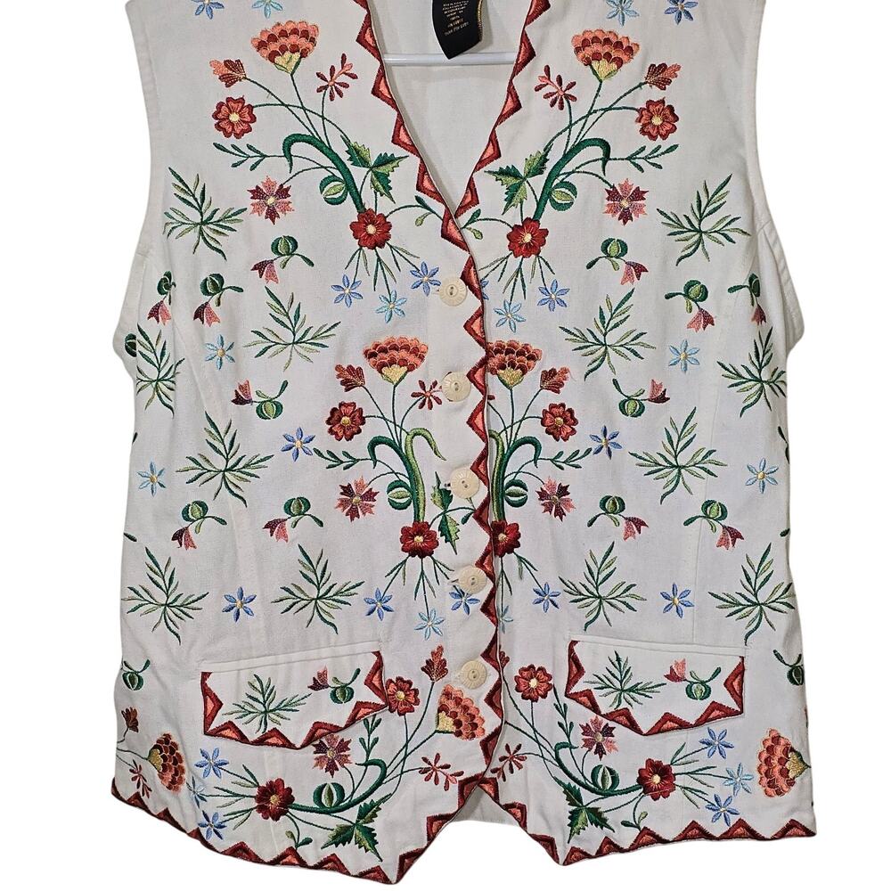 Twiggy London Embroidered Vest Pristine Condition Button Up Tie Back Womens XL - Picture 2 of 7